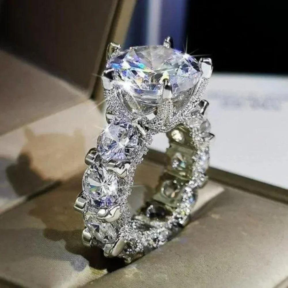 NEW 925 Silver Round Diamond Luxury Eternity Ring - Picture 1 of 6